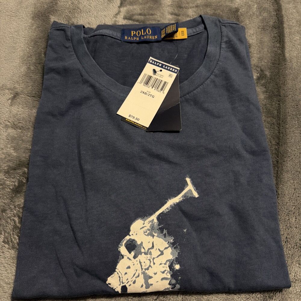 2XB Polo Ralph Lauren T-Shirt Mens Blue Big Pony Graphic Crew Neck